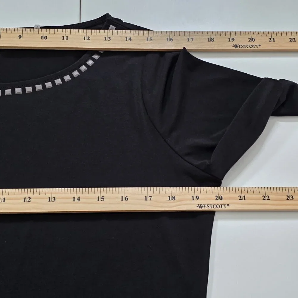 Tahari Top Womens L Black SS Studs Stretch Whimsigoth Office Mature Logo Capsule - Picture 5 of 16